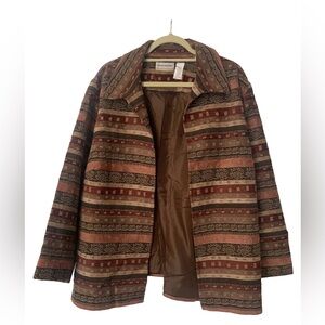 Alfred Dunner Women's 20W Earthy Brown Tapestry Multi Colored Beaded Blazer/JKT